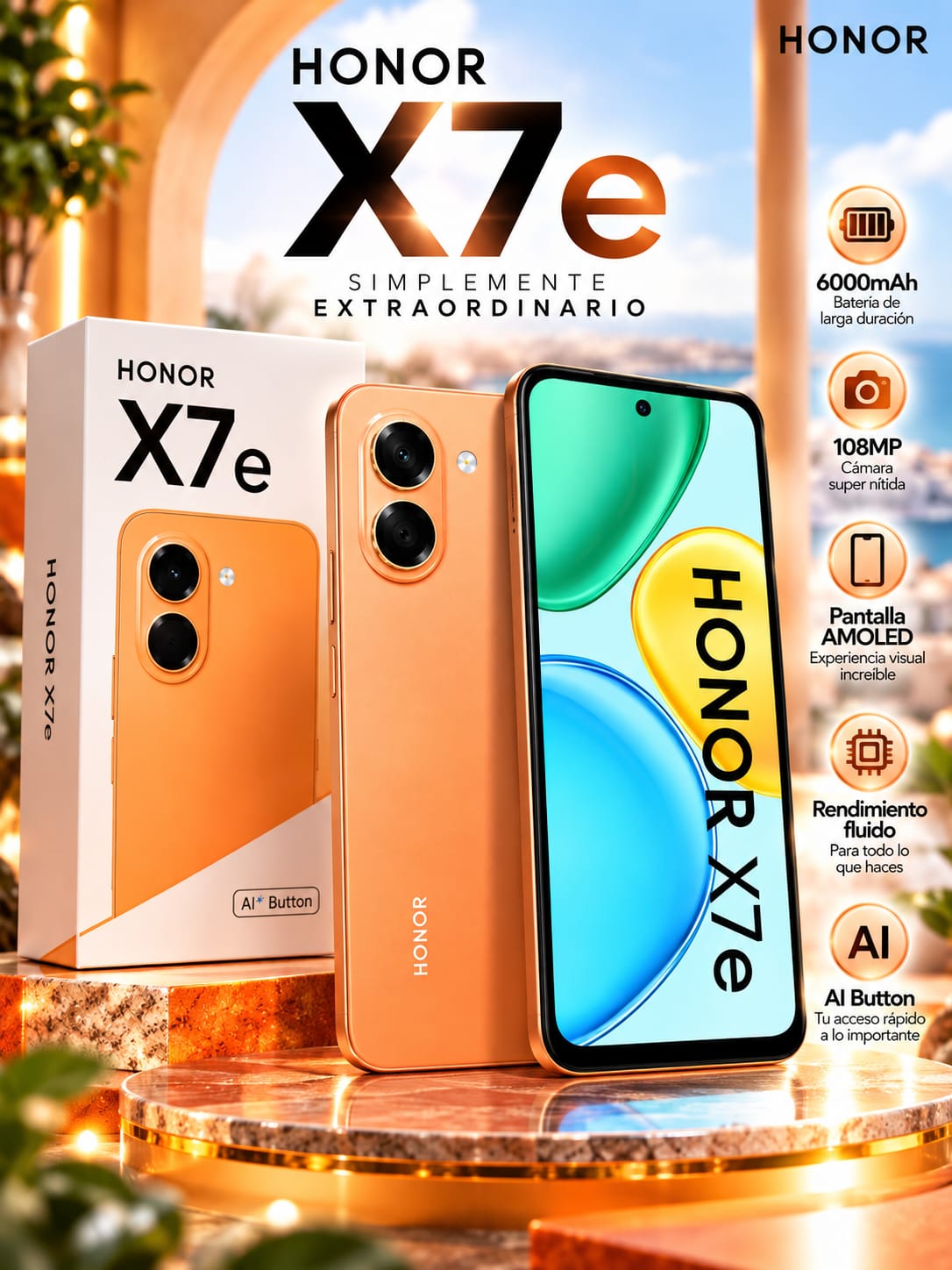 Honor X7e Naranja Amanecer 6GB+256GB